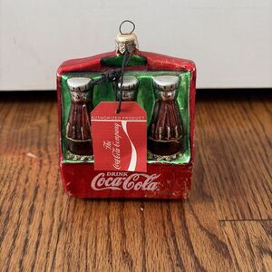 1996 Kurt Adler Polonaise Coca Cola Glass Ornament 6 Pack Coke Bottle Soda Pop